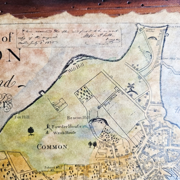 1835 Antique Primitive Map Wood Board Town of Boston New England By John Bonner - Picture 8 of 16